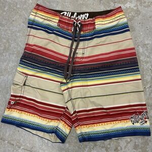 Billabong Board Shorts Mens 32 Baja Stripe Mexican Blanket Surf Swim Trunks Y2K